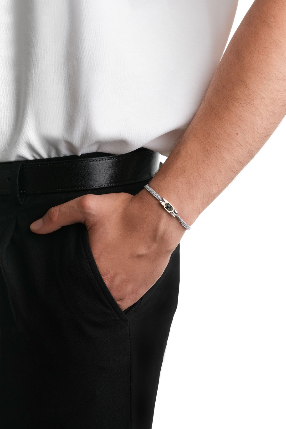 Gri Ipli 14 Ayar Altın Erkek Gümüş Ipli Bileklik 07295109099