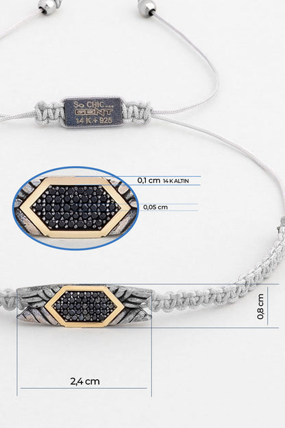 Gri Ipli 14 Ayar Altın Erkek Gümüş Ipli Bileklik 07295109099