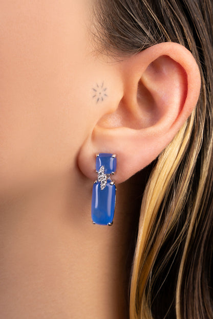 Derin Mavi 18 Ayar Beyaz Altın Kaplama Gümüş Küpe 07297010599