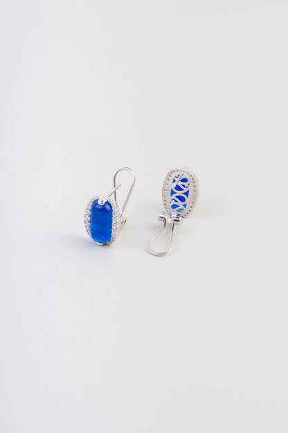 Safir Gecesi 18 Ayar Beyaz Altın Kaplama Gümüş Küpe 07297030599