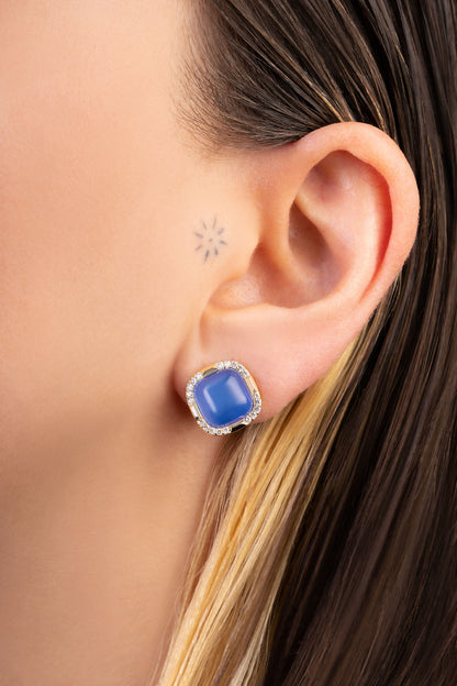 Büyülü Safir 18 Ayar Sarı Altın Kaplama Gümüş Küpe 07297150544