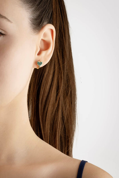 Malahit Kalbi 18 Ayar Sarı Altıın Kaplama Gümüş Halka Küpe 07299310444