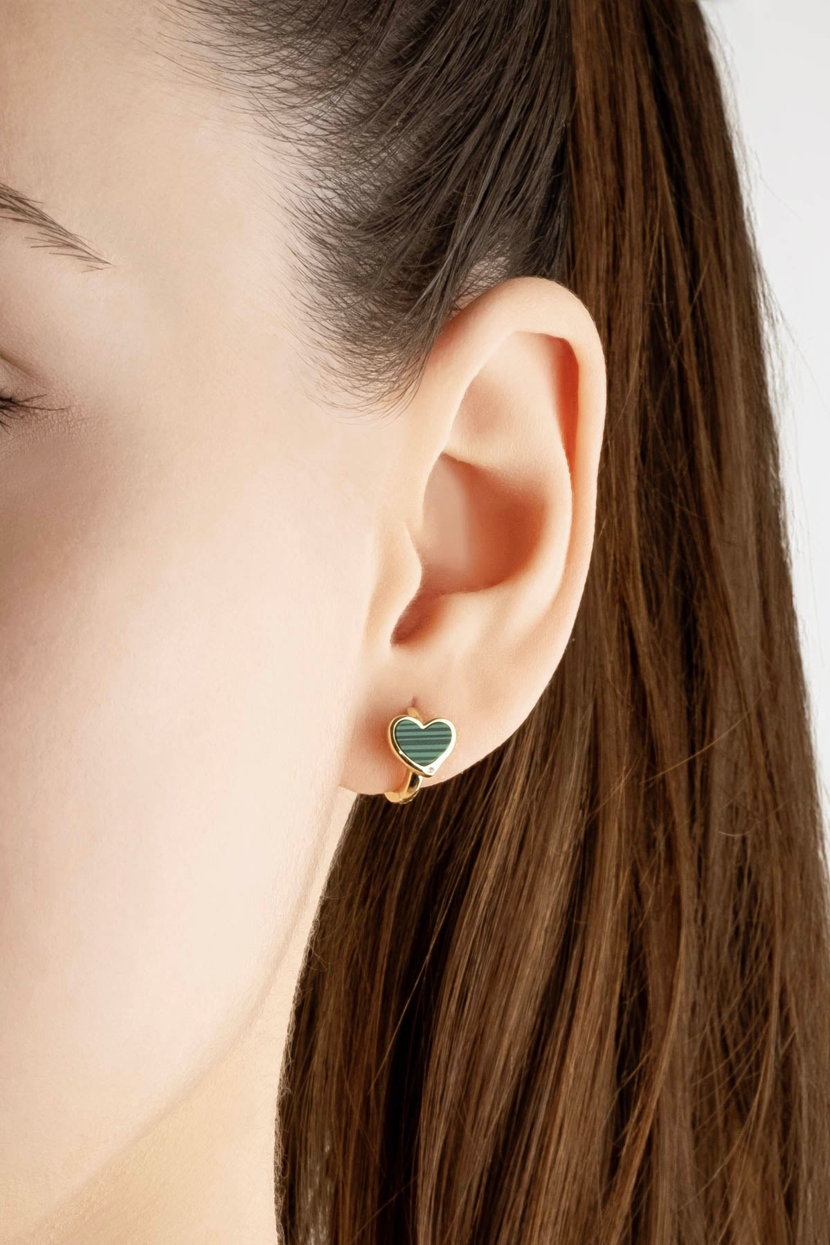 Malahit Kalbi 18 Ayar Sarı Altıın Kaplama Gümüş Halka Küpe 07299310444