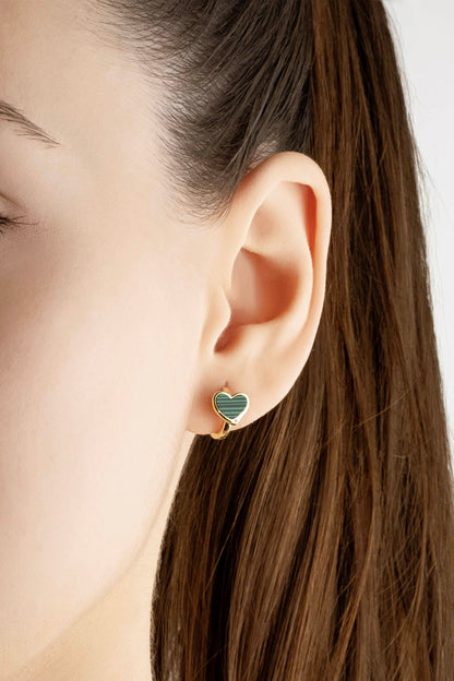 Malahit Kalbi 18 Ayar Sarı Altıın Kaplama Gümüş Halka Küpe 07299310444