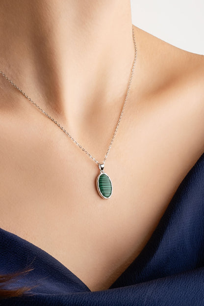 Green Malahit 18 Ayar Sarı Altın Kaplama 43 Cm Gümüş Minimal Kolye 07299350499