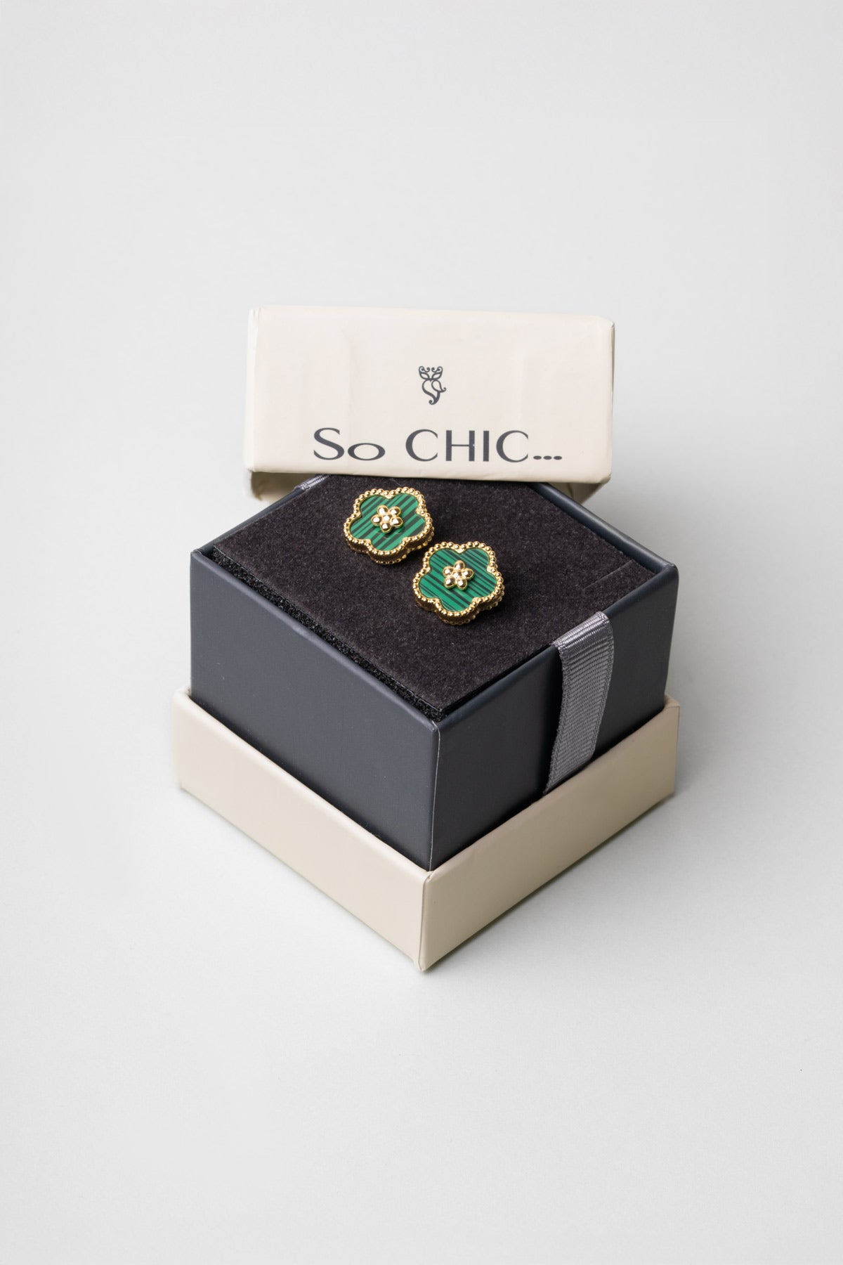 Malahit Yoncası 18 Ayar Sarı Altın Kaplama Gümüş Küpe 07299400444