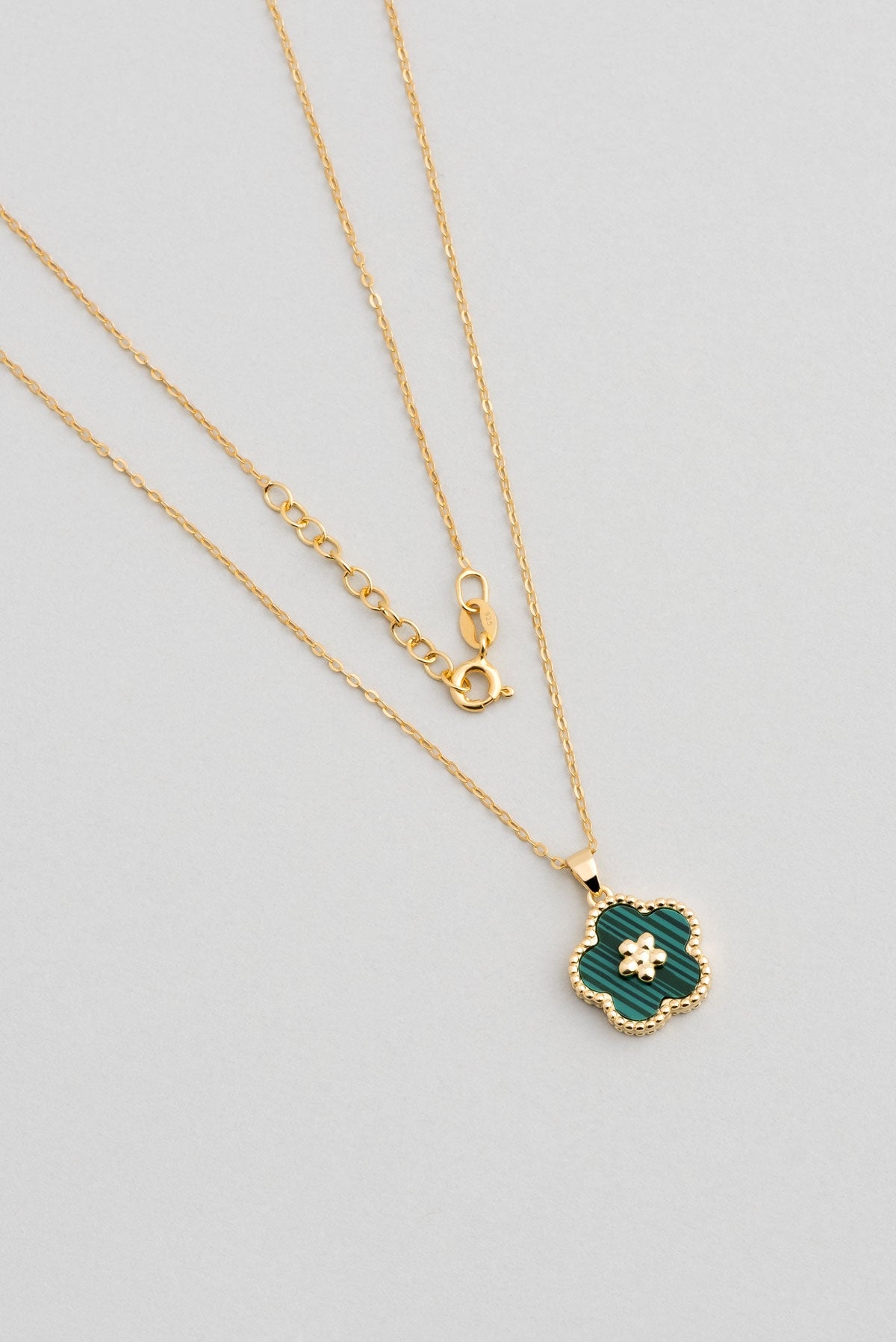 Malahit Çiçeği 18 Ayar Sarı Altın Kaplama 43 Cm Gümüş Minimal Kolye 07299410444