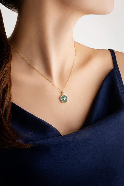 Malahit Çiçeği 18 Ayar Sarı Altın Kaplama 43 Cm Gümüş Minimal Kolye 07299410444