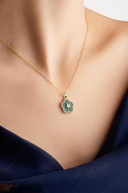 Malahit Çiçeği 18 Ayar Sarı Altın Kaplama 43 Cm Gümüş Minimal Kolye 07299410444