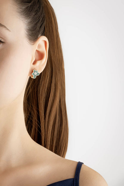 Malahit Çiçeği 18 Ayar Sarı Altın Kaplama Gümüş Küpe 07299450444