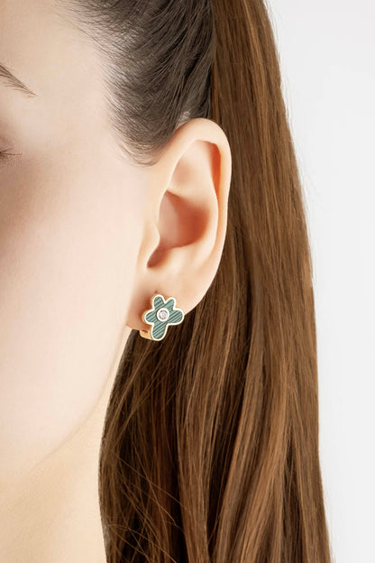 Malahit Çiçeği 18 Ayar Sarı Altın Kaplama Gümüş Küpe 07299450444