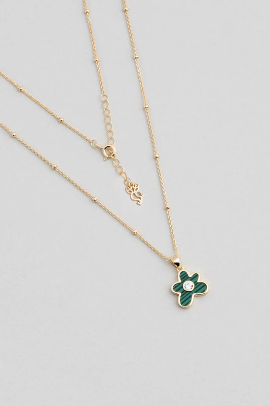 Malahit Çiçeği 18 Ayar Sarı Altın Kaplama 45 Cm Gümüş Minimal Kolye 07299460444