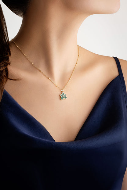 Malahit Çiçeği 18 Ayar Sarı Altın Kaplama 45 Cm Gümüş Minimal Kolye 07299460444