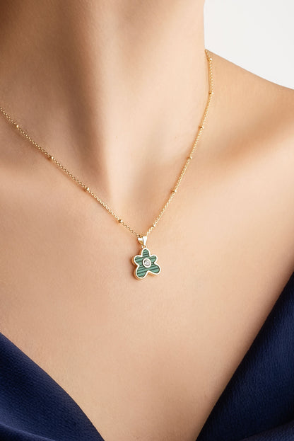 Malahit Çiçeği 18 Ayar Sarı Altın Kaplama 45 Cm Gümüş Minimal Kolye 07299460444