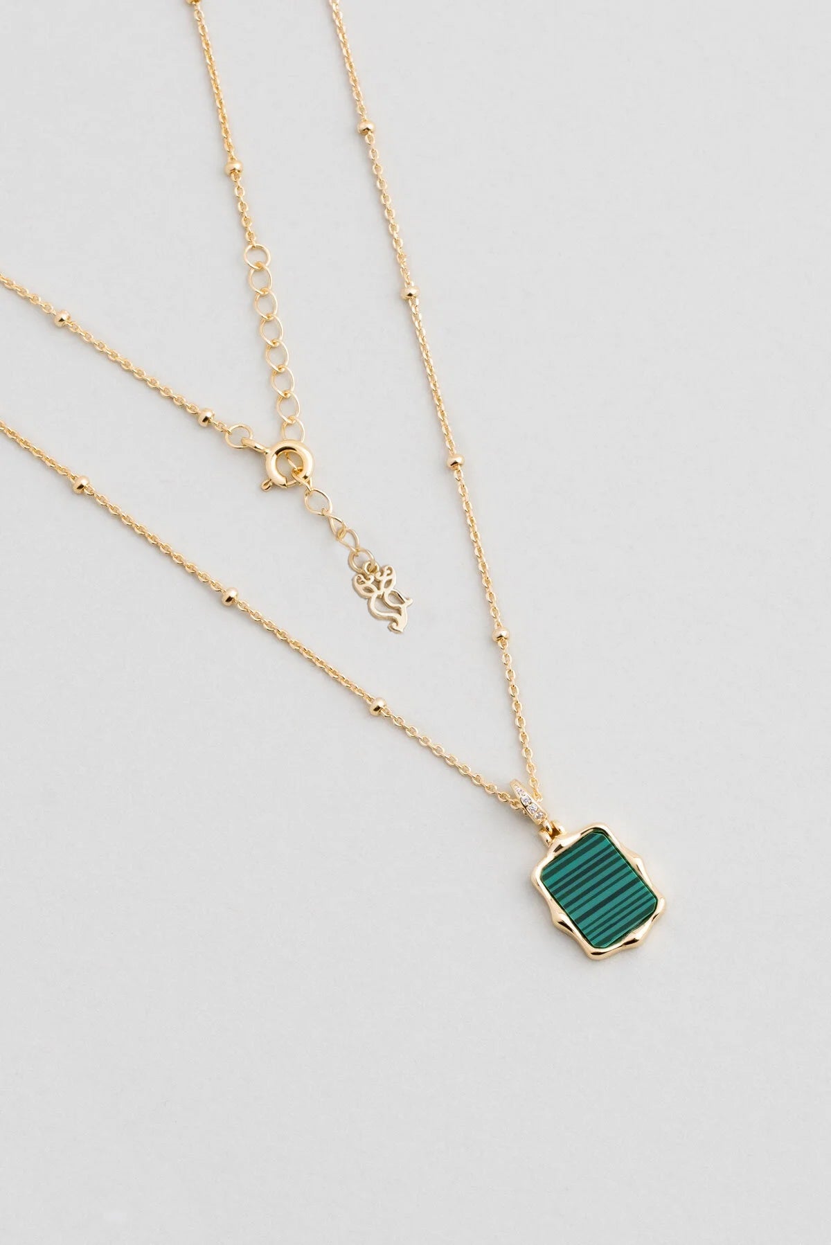 Malahit Işığı 18 Ayar Sarı Altın Kaplama 47 Cm Gümüş Minimal Kolye 07299570444