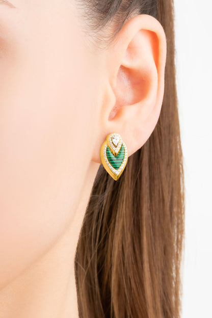 Damla Kesim 18 Ayar Sarı Altın Kaplama Gümüş Malahit Küpe 07299940444