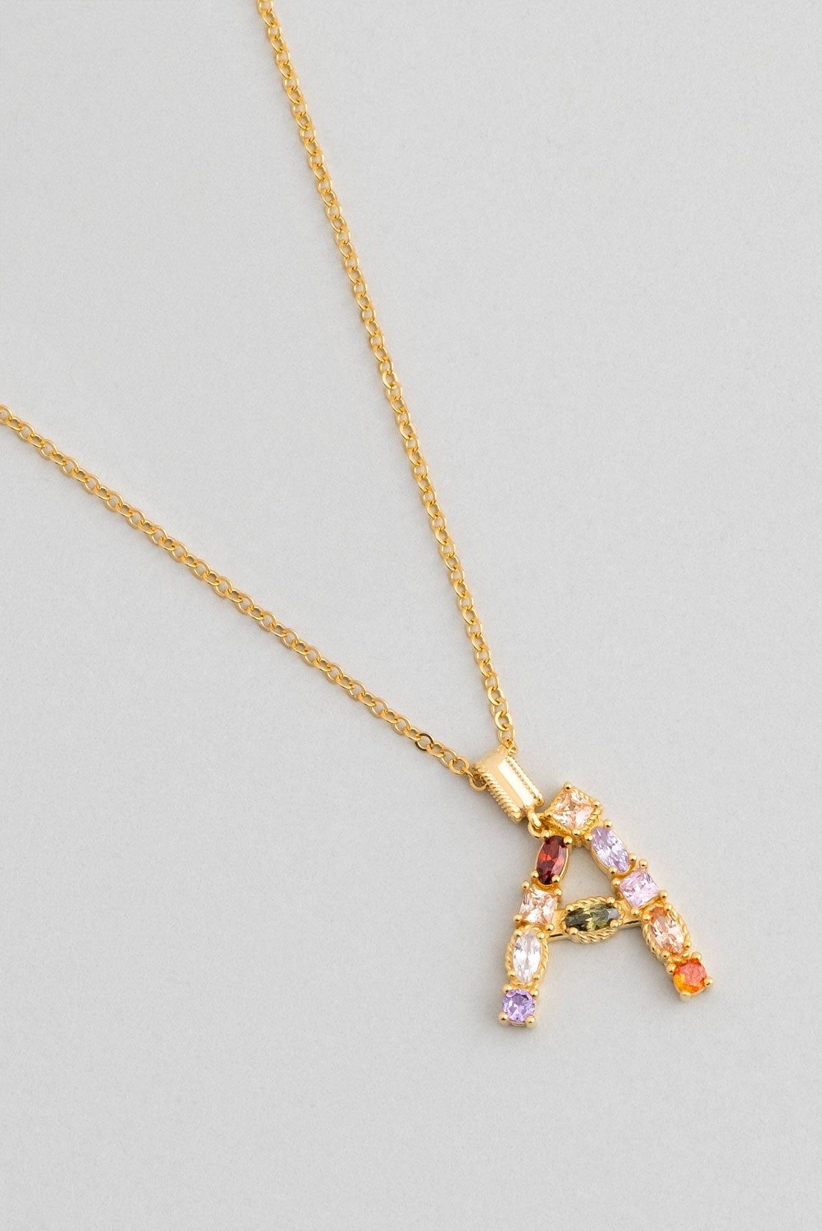 Mini A Harfi Günışığı Renkli 18 Ayar Sarı Altın Kaplama 45 Cm Gümüş Kolye 07300001344