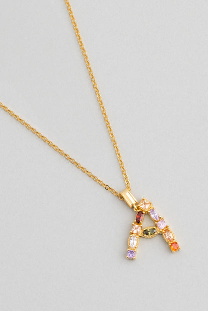 Mini A Harfi Günışığı Renkli 18 Ayar Sarı Altın Kaplama 45 Cm Gümüş Kolye 07300001344
