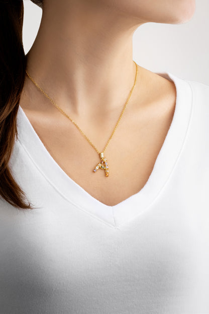 Mini A Harfi Günışığı Renkli 18 Ayar Sarı Altın Kaplama 45 Cm Gümüş Kolye 07300001344