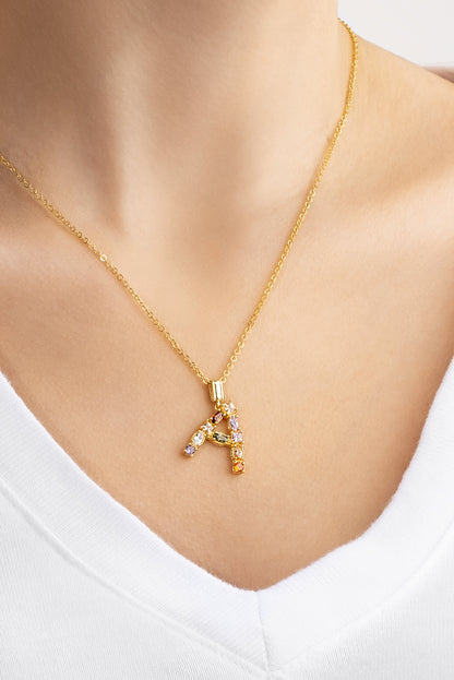 Mini A Harfi Günışığı Renkli 18 Ayar Sarı Altın Kaplama 45 Cm Gümüş Kolye 07300001344