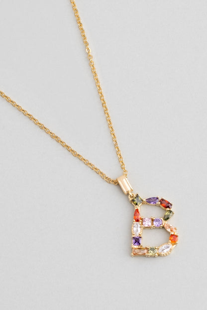 Mini B Harfi Günışığı Renkli 18 Ayar Sarı Altın Kaplama 45 Cm Gümüş Kolye 07300011344