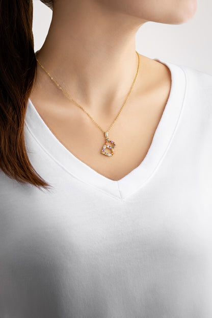 Mini B Harfi Günışığı Renkli 18 Ayar Sarı Altın Kaplama 45 Cm Gümüş Kolye 07300011344