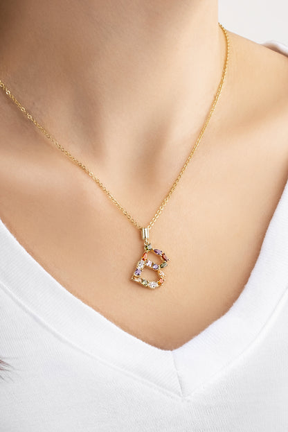 Mini B Harfi Günışığı Renkli 18 Ayar Sarı Altın Kaplama 45 Cm Gümüş Kolye 07300011344