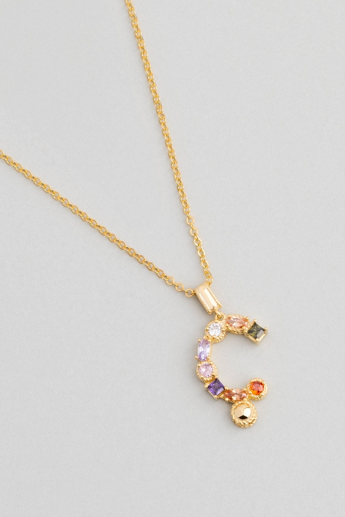Mini Ç Harfi Günışığı Renkli 18 Ayar Sarı Altın Kaplama 45 Cm Gümüş Kolye 07300031344