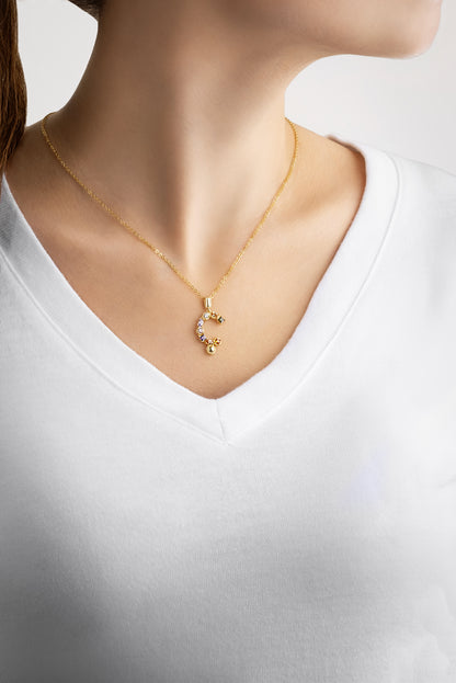 Mini Ç Harfi Günışığı Renkli 18 Ayar Sarı Altın Kaplama 45 Cm Gümüş Kolye 07300031344