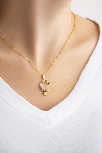 Mini Ç Harfi Günışığı Renkli 18 Ayar Sarı Altın Kaplama 45 Cm Gümüş Kolye 07300031344