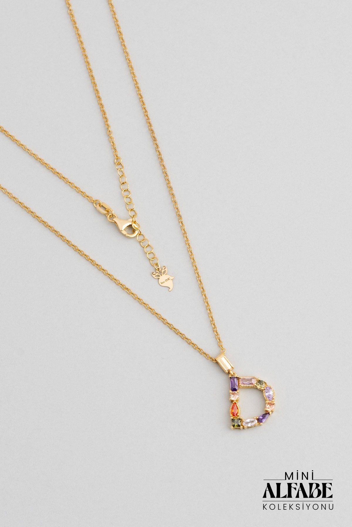 Mini D Harfi Günışığı Renkli 18 Ayar Sarı Altın Kaplama 45 Cm Gümüş Kolye 07300041344