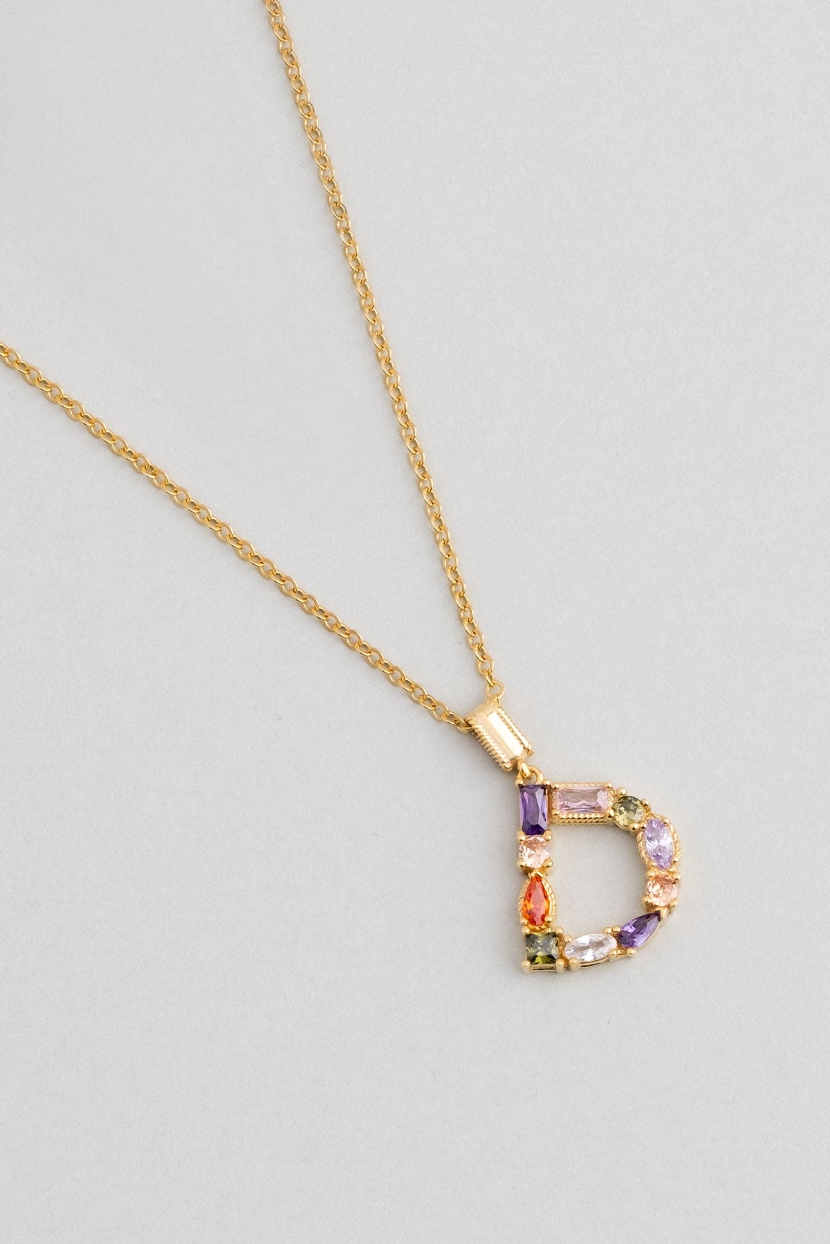 Mini D Harfi Günışığı Renkli 18 Ayar Sarı Altın Kaplama 45 Cm Gümüş Kolye 07300041344
