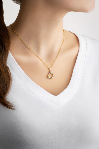 Mini D Harfi Günışığı Renkli 18 Ayar Sarı Altın Kaplama 45 Cm Gümüş Kolye 07300041344