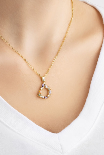 Mini D Harfi Günışığı Renkli 18 Ayar Sarı Altın Kaplama 45 Cm Gümüş Kolye 07300041344