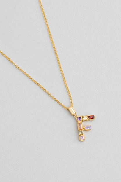 Mini F Harfi Günışığı Renkli 18 Ayar Sarı Altın Kaplama 45 Cm Gümüş Kolye 07300061344