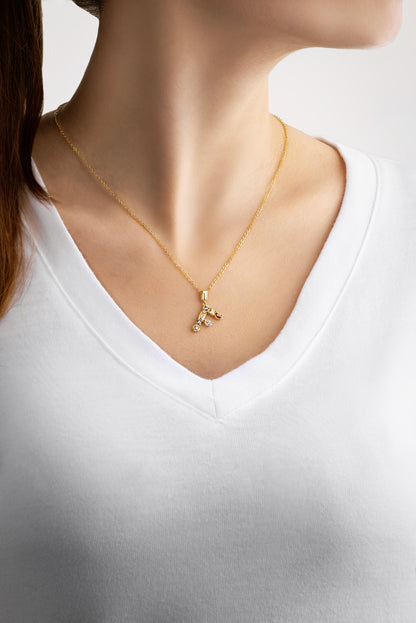 Mini F Harfi Günışığı Renkli 18 Ayar Sarı Altın Kaplama 45 Cm Gümüş Kolye 07300061344