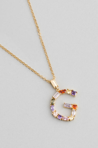 Mini G Harfi Günışığı Renkli 18 Ayar Sarı Altın Kaplama Gümüş Kolye 07300071344