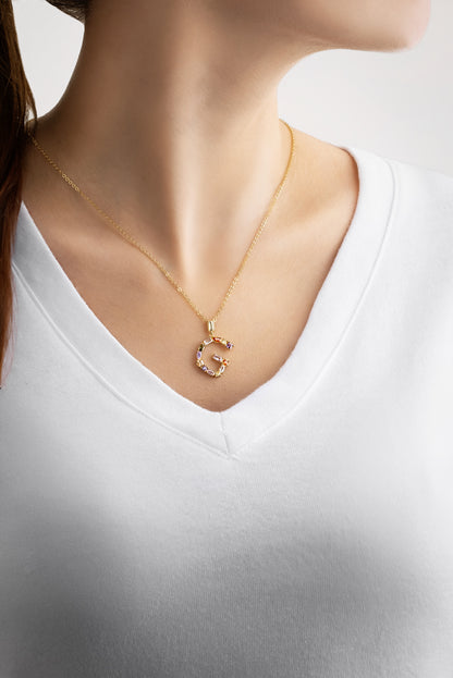 Mini G Harfi Günışığı Renkli 18 Ayar Sarı Altın Kaplama Gümüş Kolye 07300071344