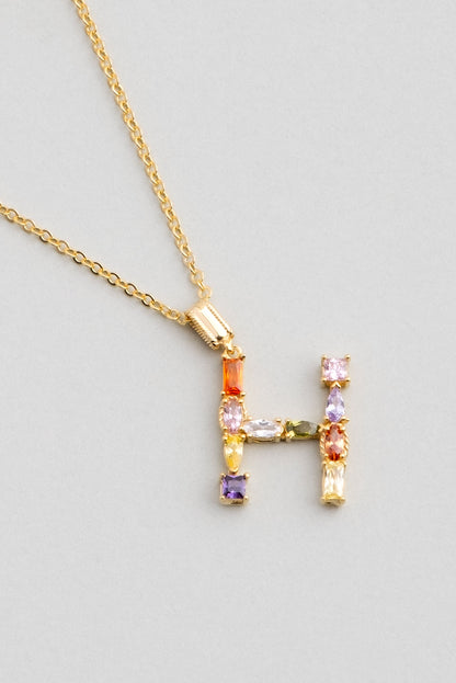 Mini H Harfi Günışığı Renkli 18 Ayar Sarı Altın Kaplama Gümüş Kolye 07300081344