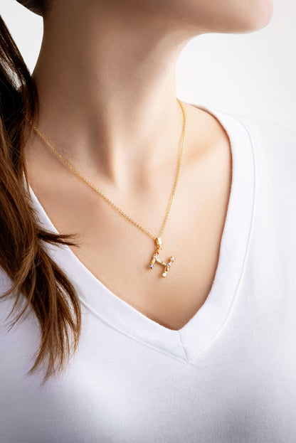 Mini H Harfi Günışığı Renkli 18 Ayar Sarı Altın Kaplama Gümüş Kolye 07300081344