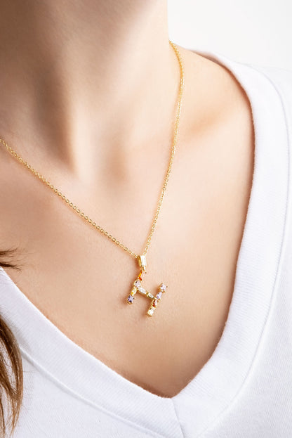 Mini H Harfi Günışığı Renkli 18 Ayar Sarı Altın Kaplama Gümüş Kolye 07300081344