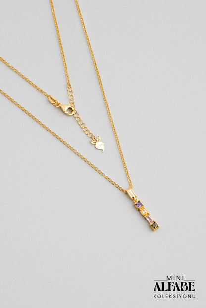 Mini I Harfi Günışığı Renkli 18 Ayar Sarı Altın Kaplama Gümüş Kolye 07300091344