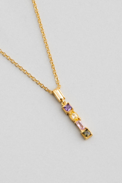 Mini I Harfi Günışığı Renkli 18 Ayar Sarı Altın Kaplama Gümüş Kolye 07300091344