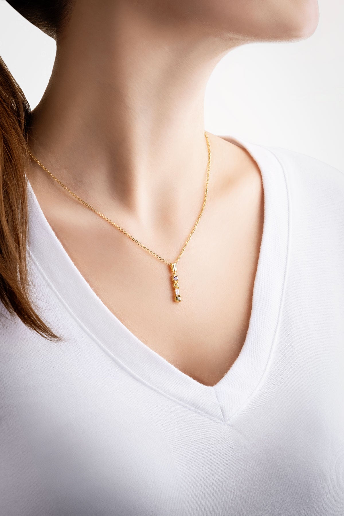 Mini I Harfi Günışığı Renkli 18 Ayar Sarı Altın Kaplama Gümüş Kolye 07300091344