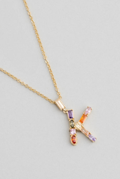 Mini K Harfi Günışığı Renkli 18 Ayar Sarı Altın Kaplama Gümüş Kolye 07300121344