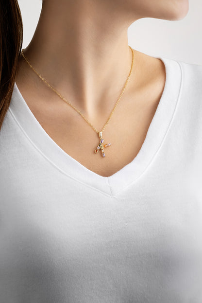 Mini K Harfi Günışığı Renkli 18 Ayar Sarı Altın Kaplama Gümüş Kolye 07300121344