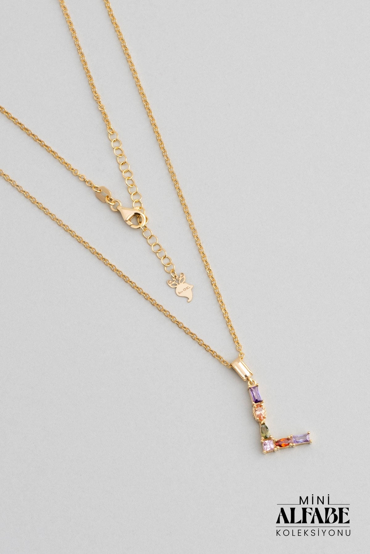 Mini L Harfi Günışığı Renkli 18 Ayar Sarı Altın Kaplama Gümüş Kolye 07300131344