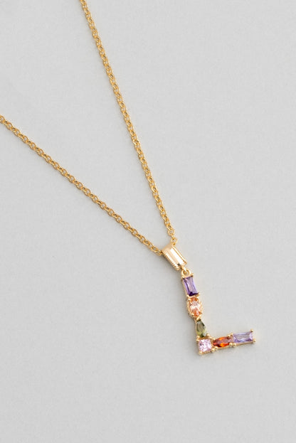 Mini L Harfi Günışığı Renkli 18 Ayar Sarı Altın Kaplama Gümüş Kolye 07300131344