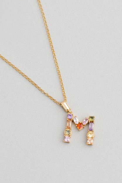 Mini M Harfi Günışığı Renkli 18 Ayar Sarı Altın Kaplama Gümüş Kolye 07300141344