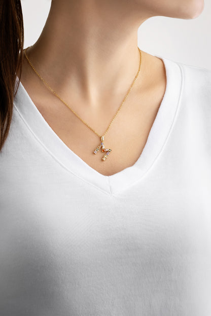 Mini M Harfi Günışığı Renkli 18 Ayar Sarı Altın Kaplama Gümüş Kolye 07300141344